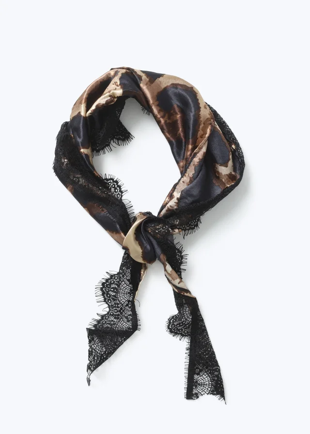 Muse Leopard Print Lace Trim Scarf