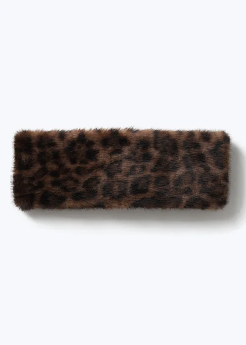 Muse Brown Leopard Print Fur Headband - One Size Image 1