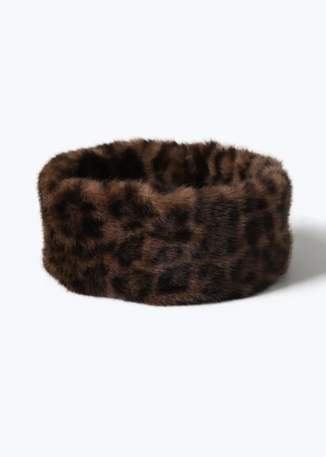 Muse Brown Leopard Print Fur Headband