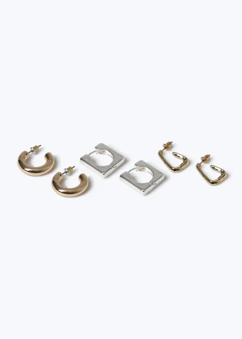 Muse 3 Pack Mixed Metal Square Hoop Earrings - One Size Image 2