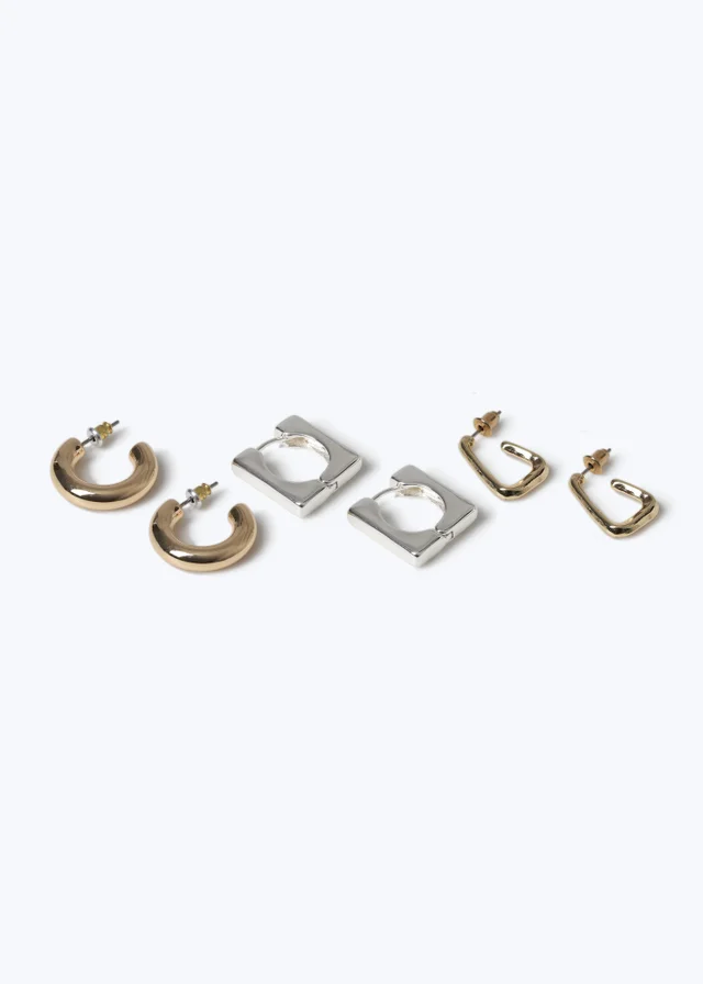 Muse 3 Pack Mixed Metal Square Hoop Earrings