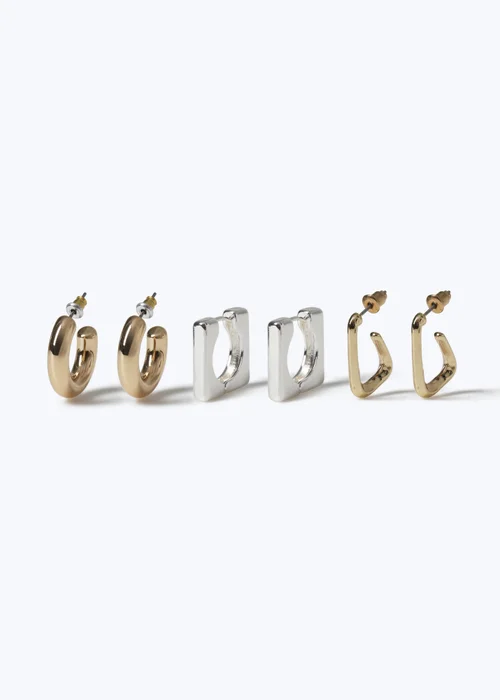 Muse 3 Pack Mixed Metal Square Hoop Earrings - One Size Image 1