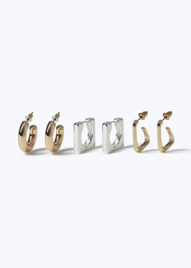 Muse 3 Pack Mixed Metal Square Hoop Earrings