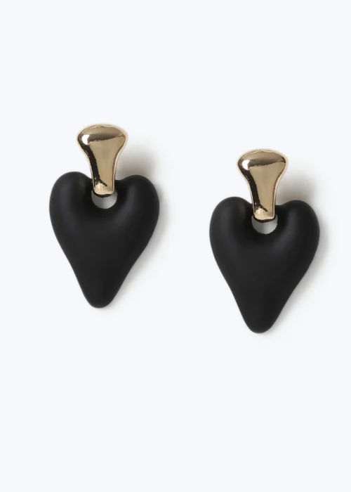 Muse Black Heart Powdercoat Drop Earrings - One Size Image 1