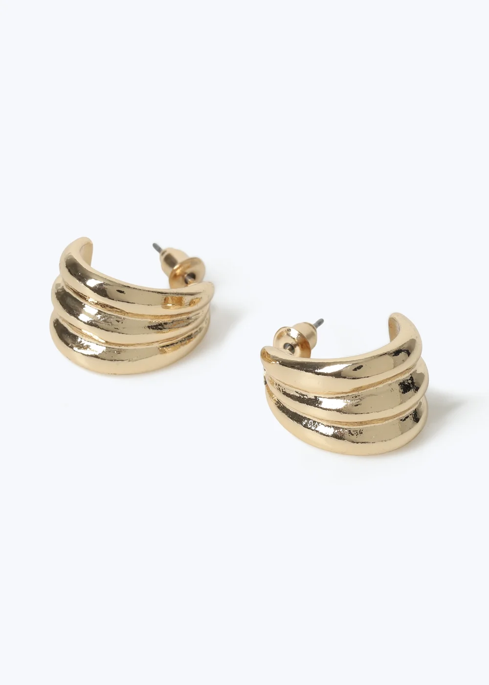 Muse Gold Triple Ridge Stud Earrings - One Size Image 2
