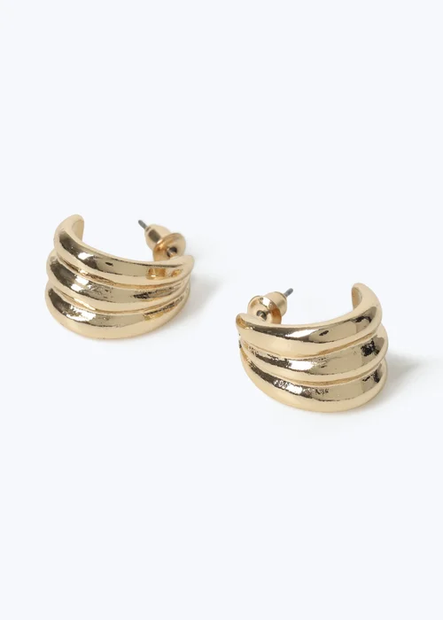 Muse Gold Triple Ridge Stud Earrings - One Size Image 2