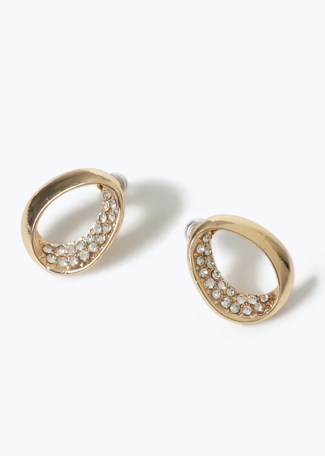 Muse Gold Rhinestone Twist Stud Earrings