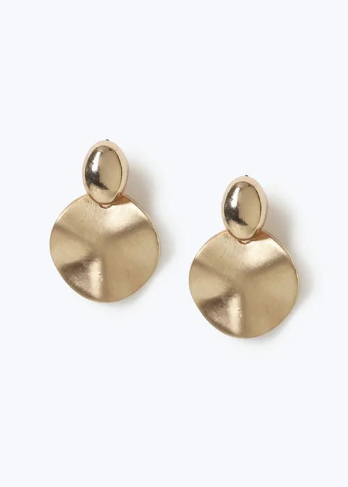 Muse Gold Brushed Coin Drop Earring - One Size Image 1
