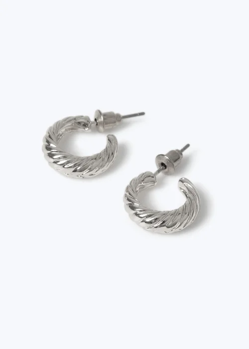 Muse Silver Mini Textured Hoop Earrings - One Size Image 2