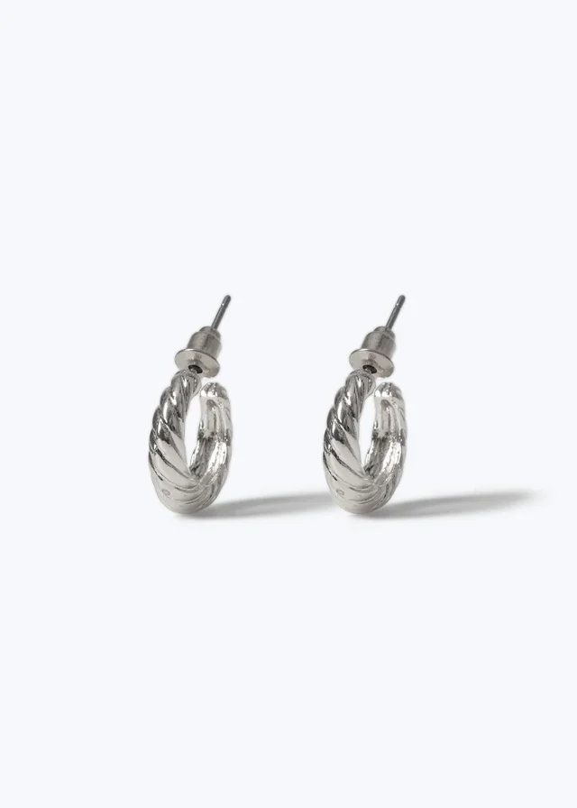 Muse Silver Mini Textured Hoop Earrings