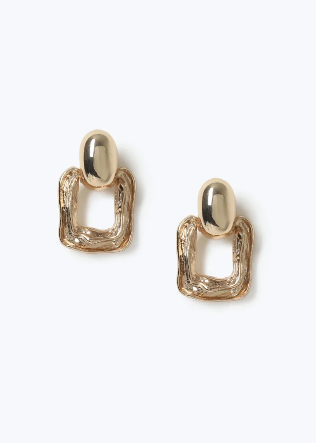 Muse Gold Textured Square Drop Earrings