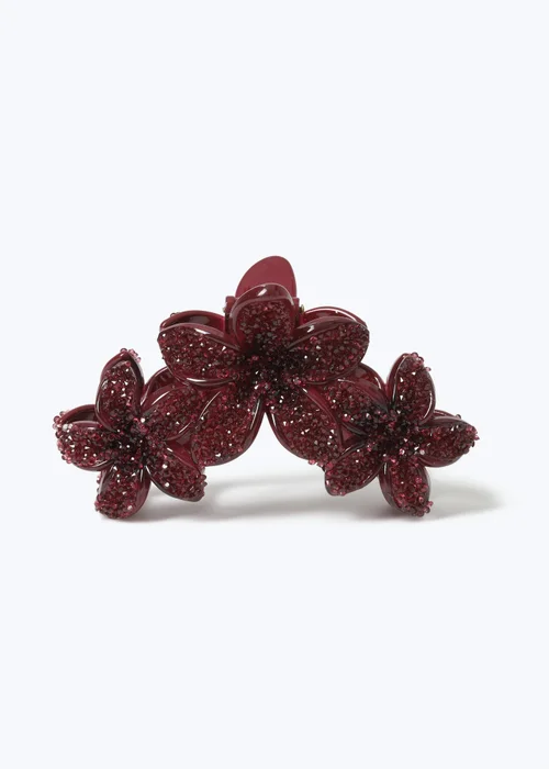 Muse Burgundy Rhinestone Triple Flower Claw - One Size Image 1