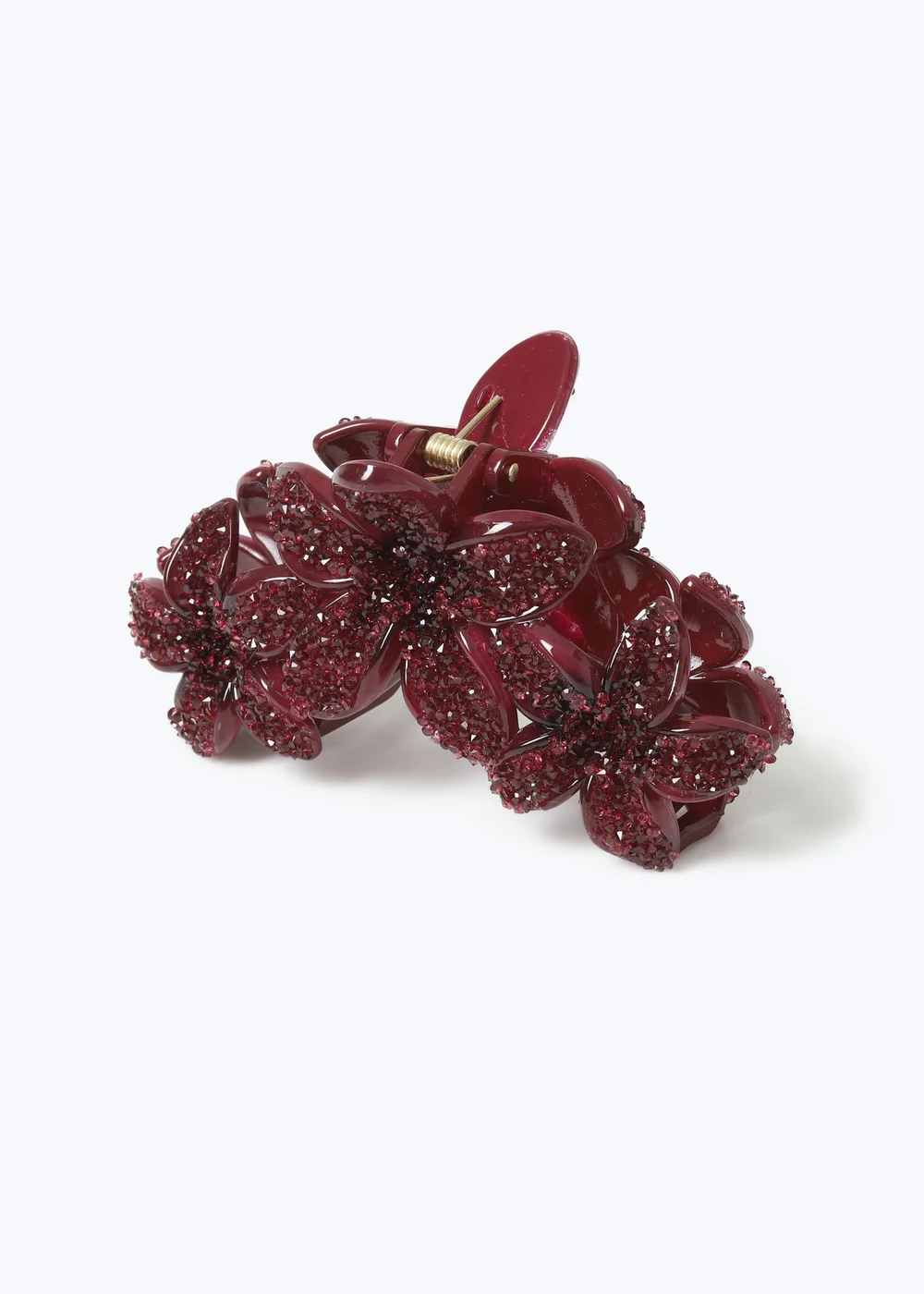 Muse Burgundy Rhinestone Triple Flower Claw - One Size Image 2