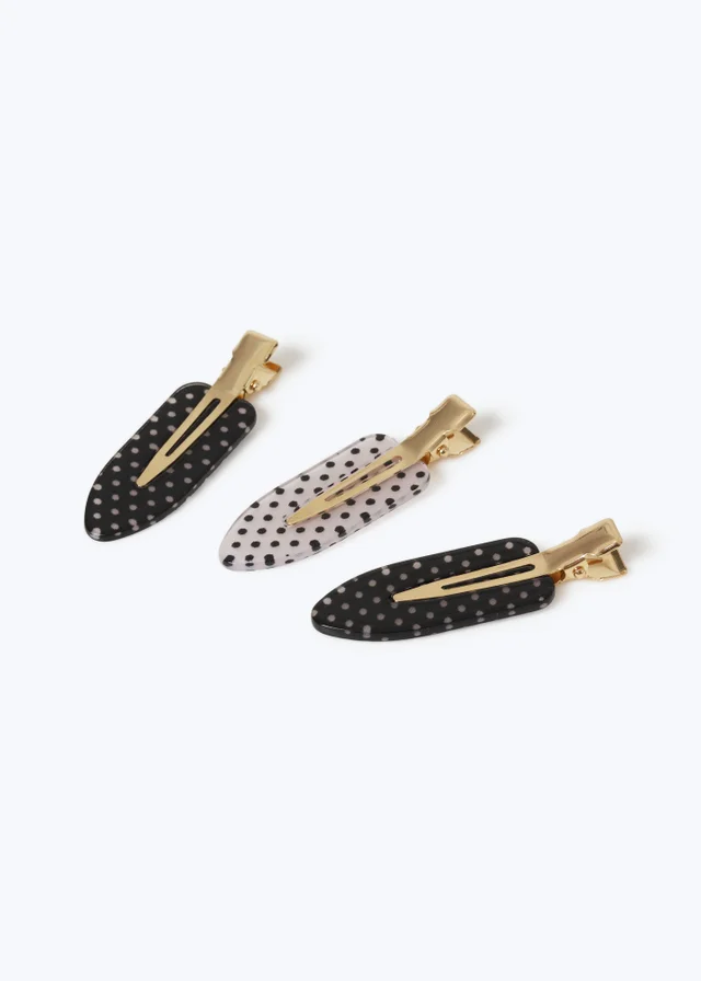 Muse 3 Pack Black & White Polka Dot Makeup Clips