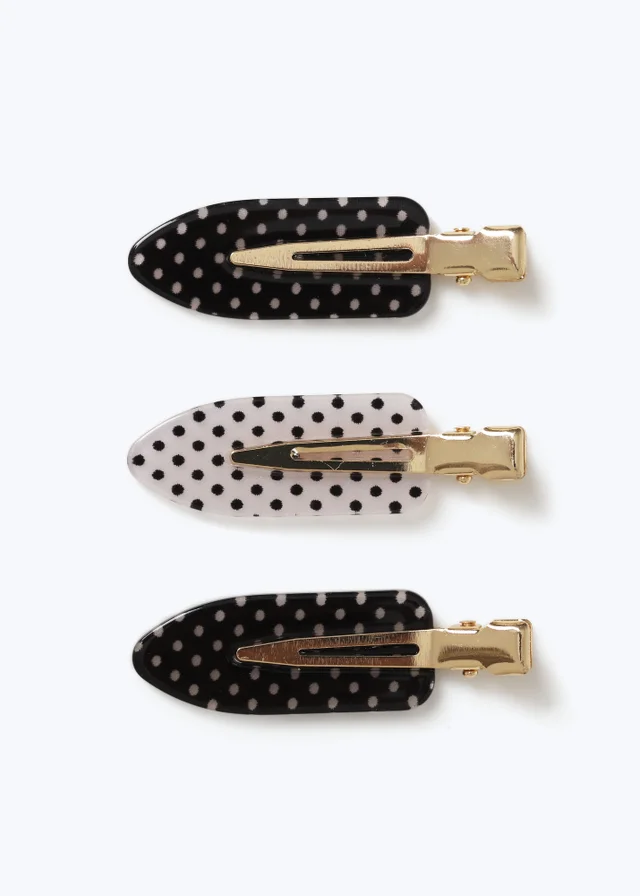 Muse 3 Pack Black & White Polka Dot Makeup Clips