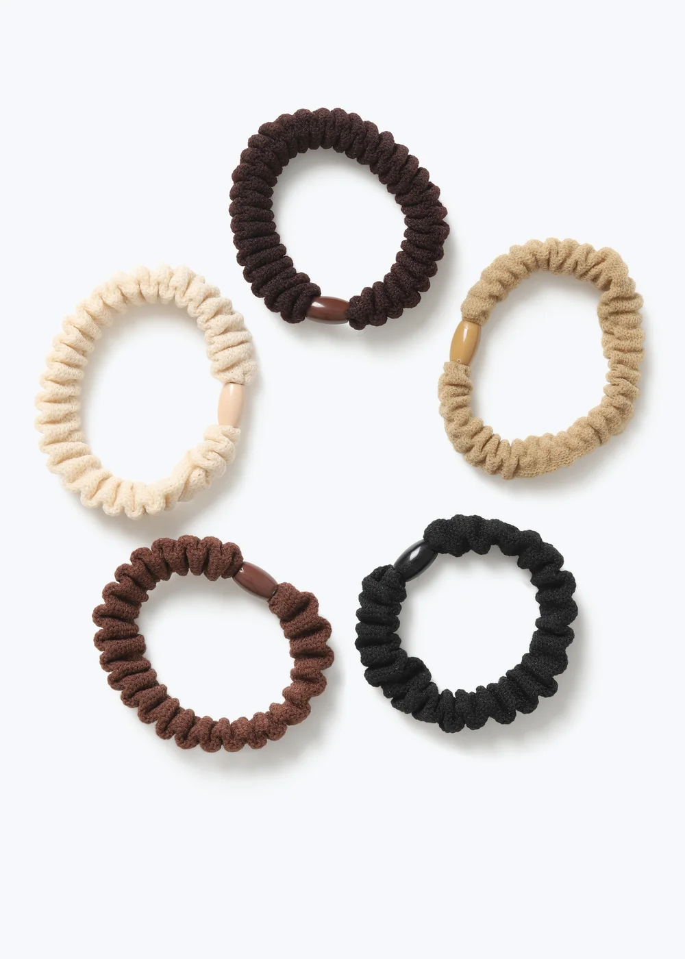 5 Pack Knitted Brown Scrunchies - One Size Image 1