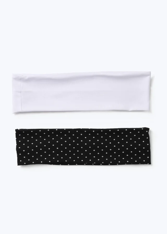 Muse 2 Pack Black & White Polka Dot Fabric Headbands