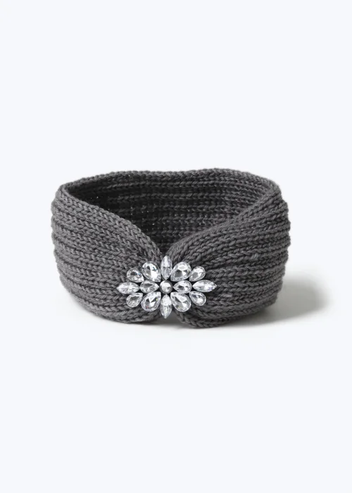 Muse Grey Embellished Knitted Cosy Headband - One Size Image 2