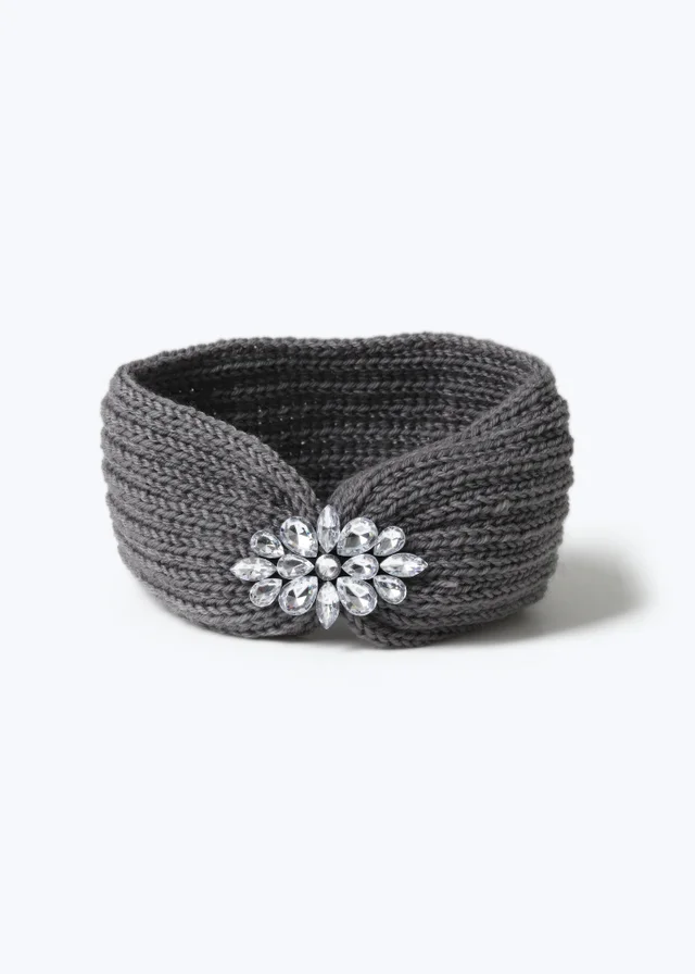 Muse Grey Embellished Knitted Cosy Headband