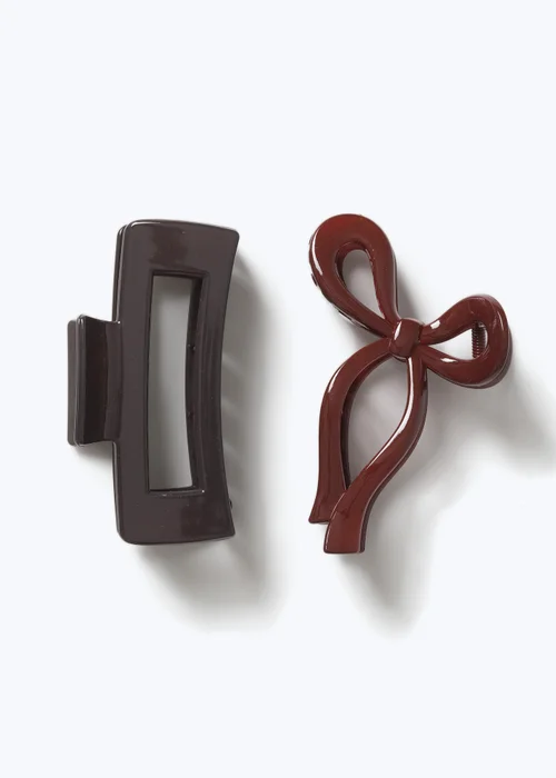 Muse 2 Burgundy Bow & Rectangle Hair Claw Clips - One Size Image 1