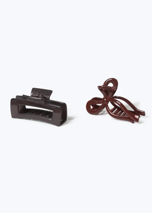 Muse 2 Burgundy Bow & Rectangle Hair Claw Clips - One Size Image 2