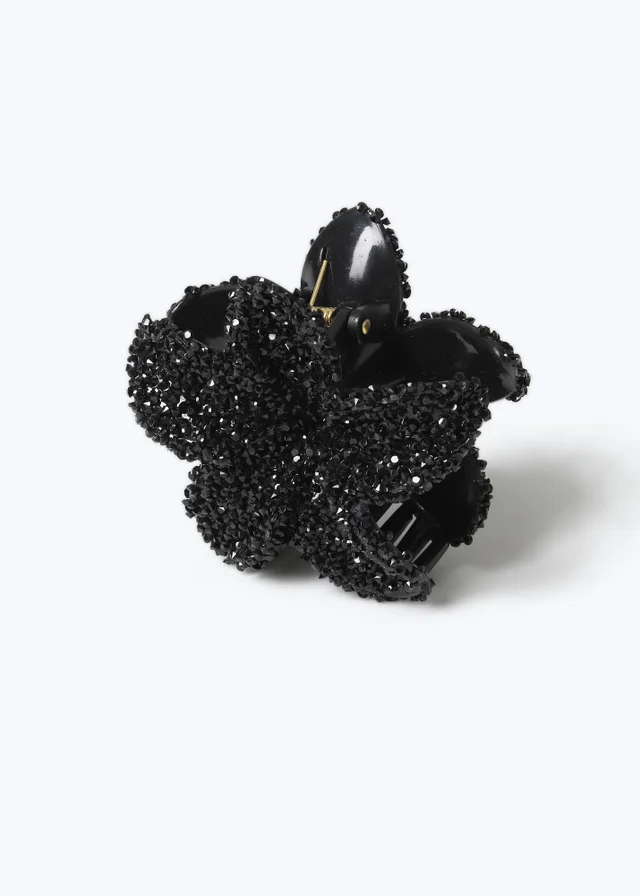 Muse Black Rhinestone Flower Claw Clip
