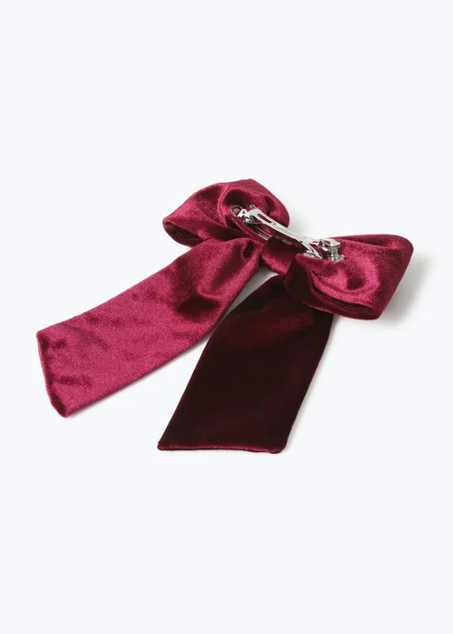 Muse Burgundy Velvet Bow Hair Clip - One Size Image 3