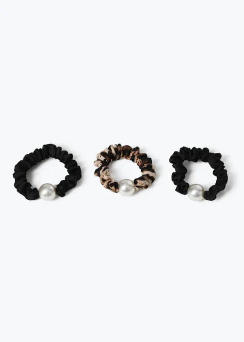 Muse 3 Pack Leopard and Black Pearl Scrunchie - One Size Image 2