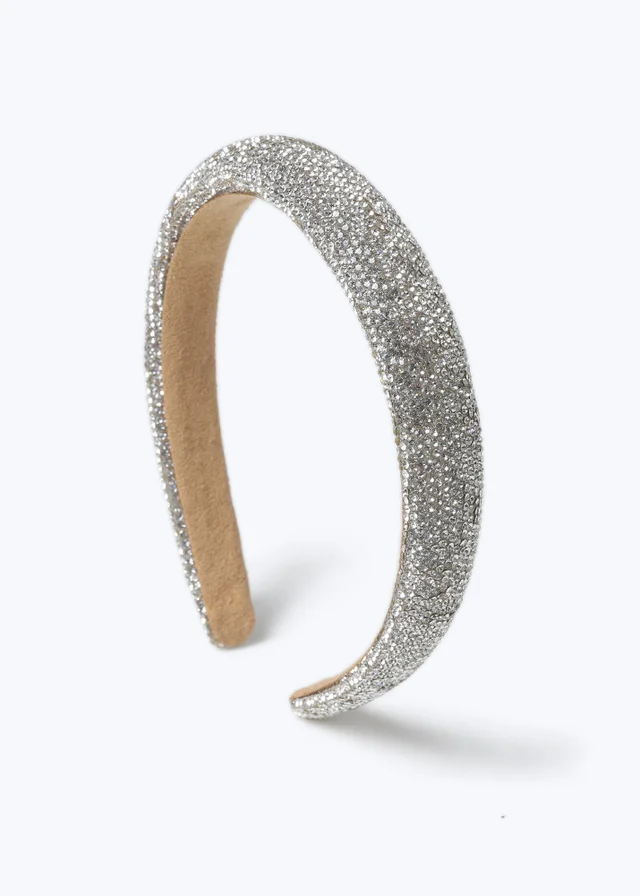 Flitzy Silver Rhinestone Padded Head Band