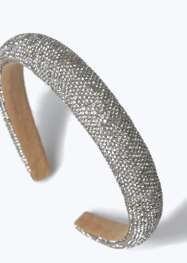 Flitzy Silver Rhinestone Padded Head Band