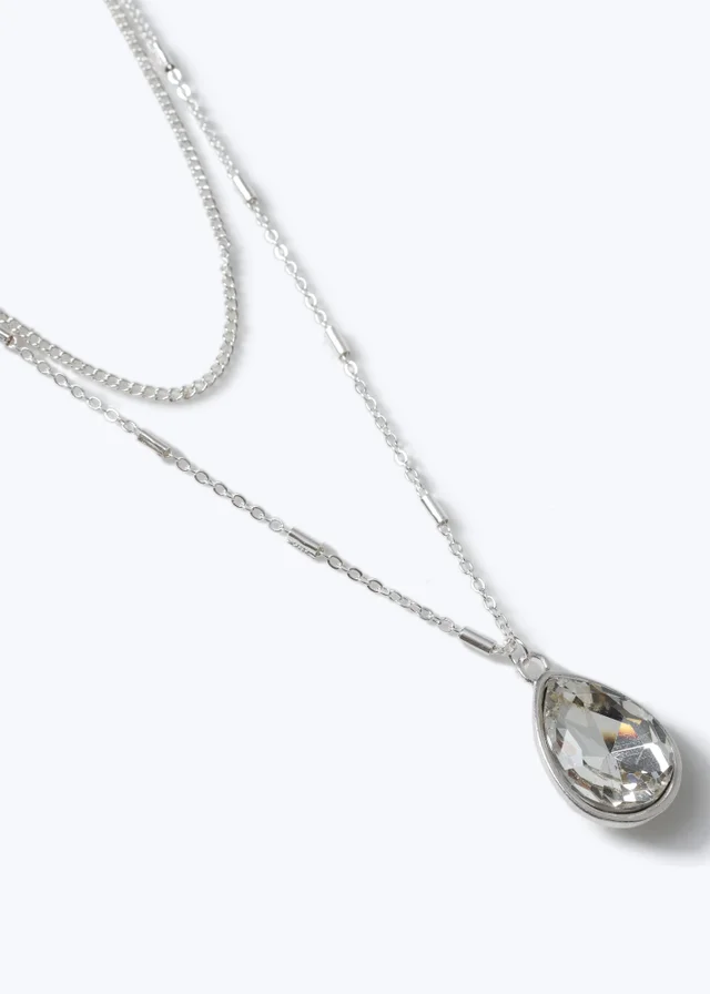 Muse Silver High-Low Multirow Rhinestone Necklace