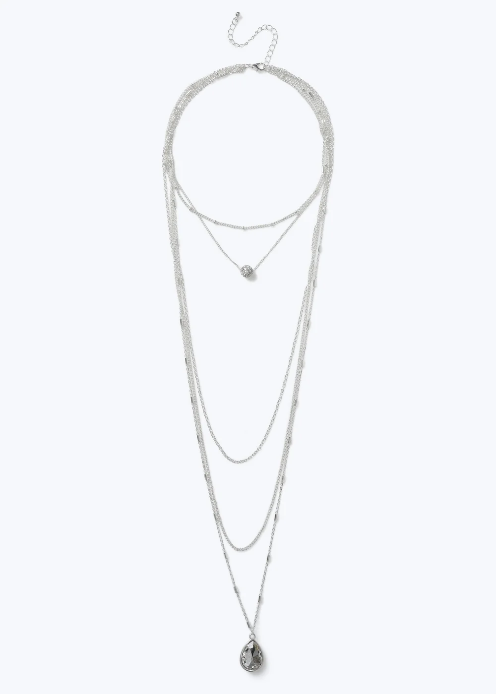 Muse Silver High-Low Multirow Rhinestone Necklace - One Size Image 1