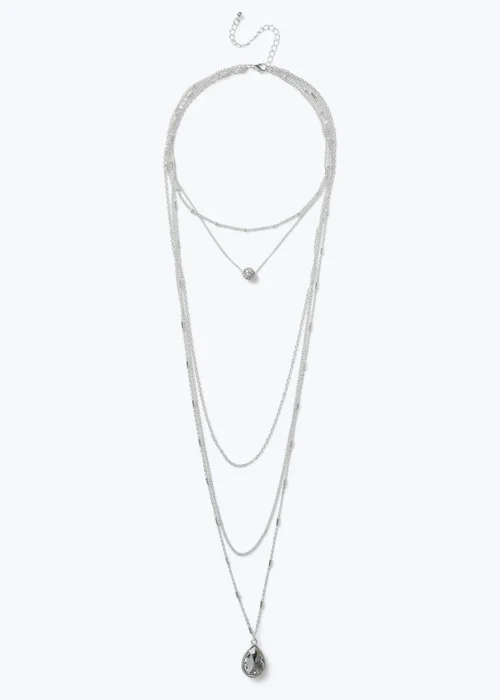 Muse Silver High-Low Multirow Rhinestone Necklace - One Size Image 1