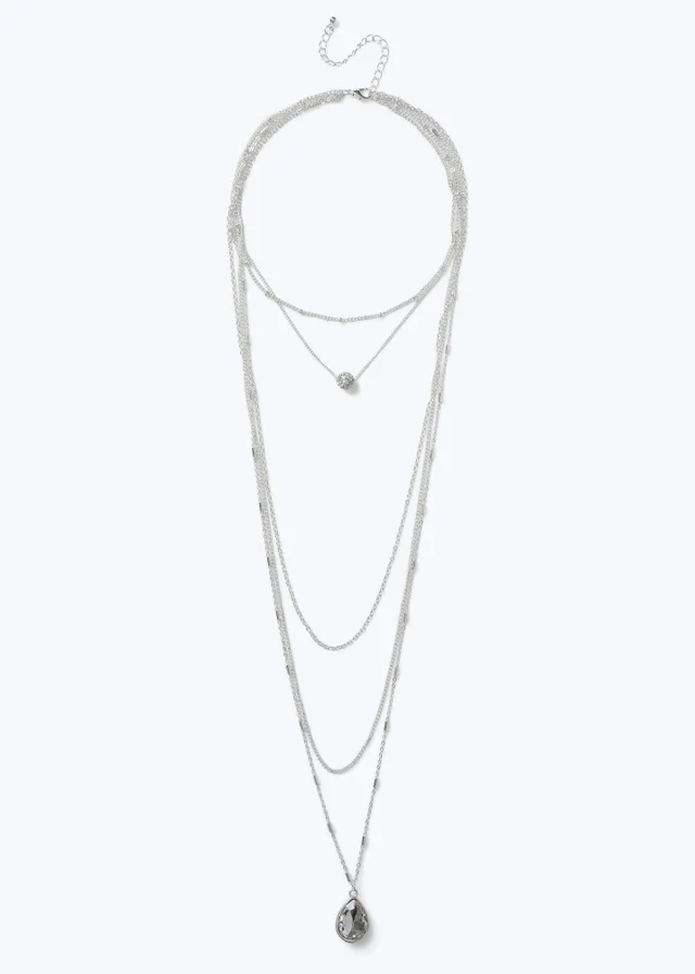 Muse Silver High-Low Multirow Rhinestone Necklace