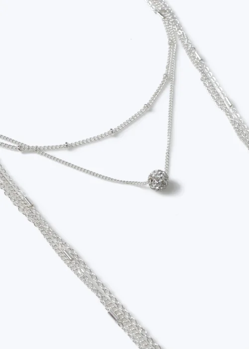Muse Silver High-Low Multirow Rhinestone Necklace - One Size Image 3