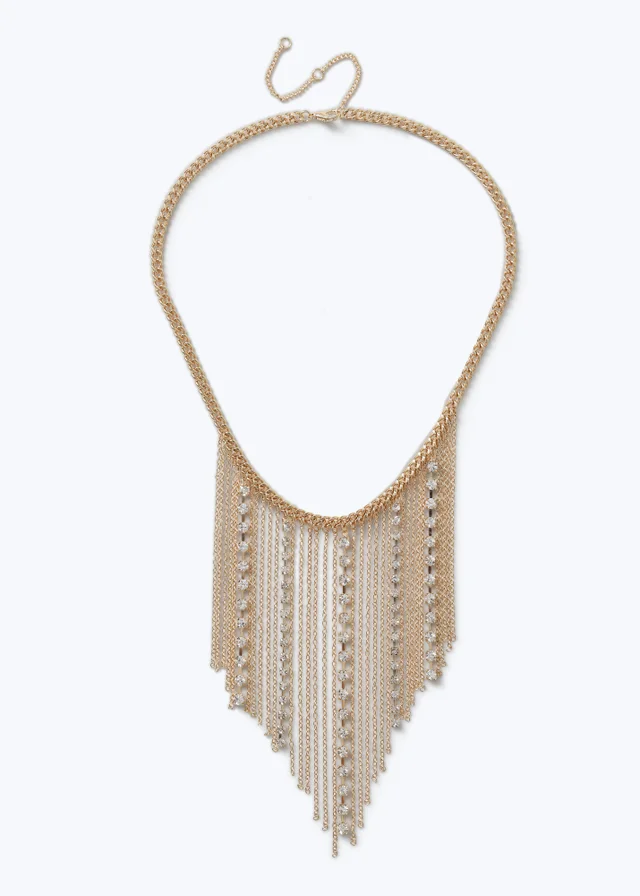 Muse Gold Fringe Cupchain Statement Necklace