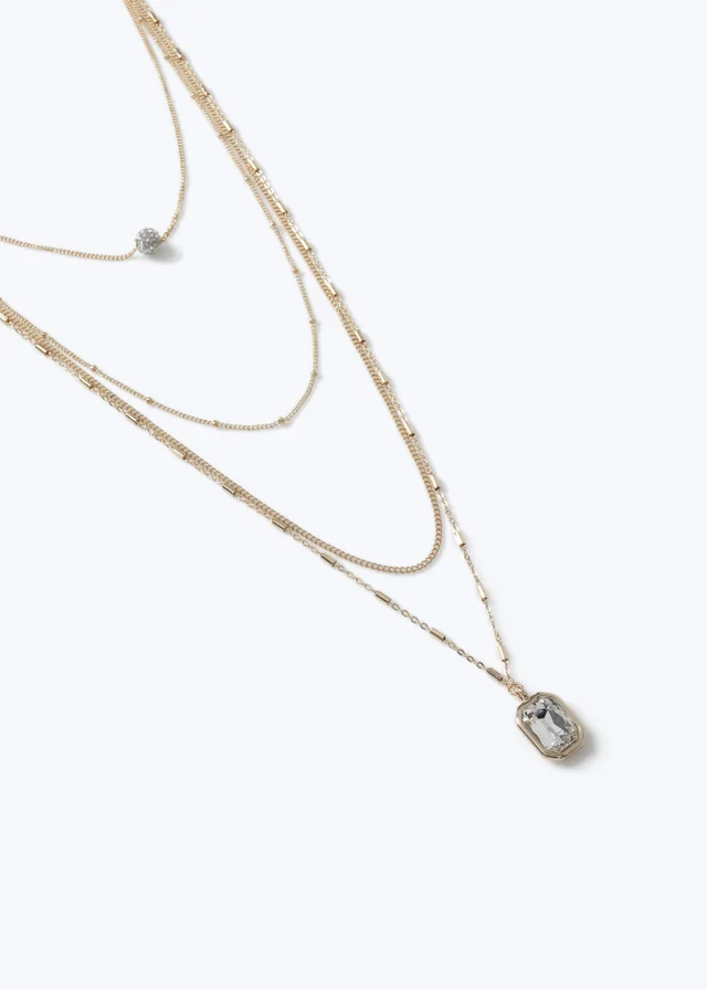 Muse Gold Multirow Rhinestone Necklace