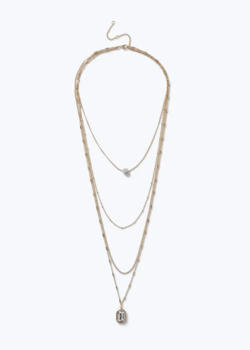 Muse Gold Multirow Rhinestone Necklace - One Size Image 1