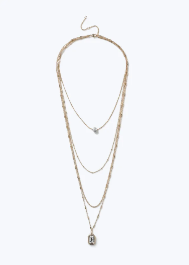 Muse Gold Multirow Rhinestone Necklace