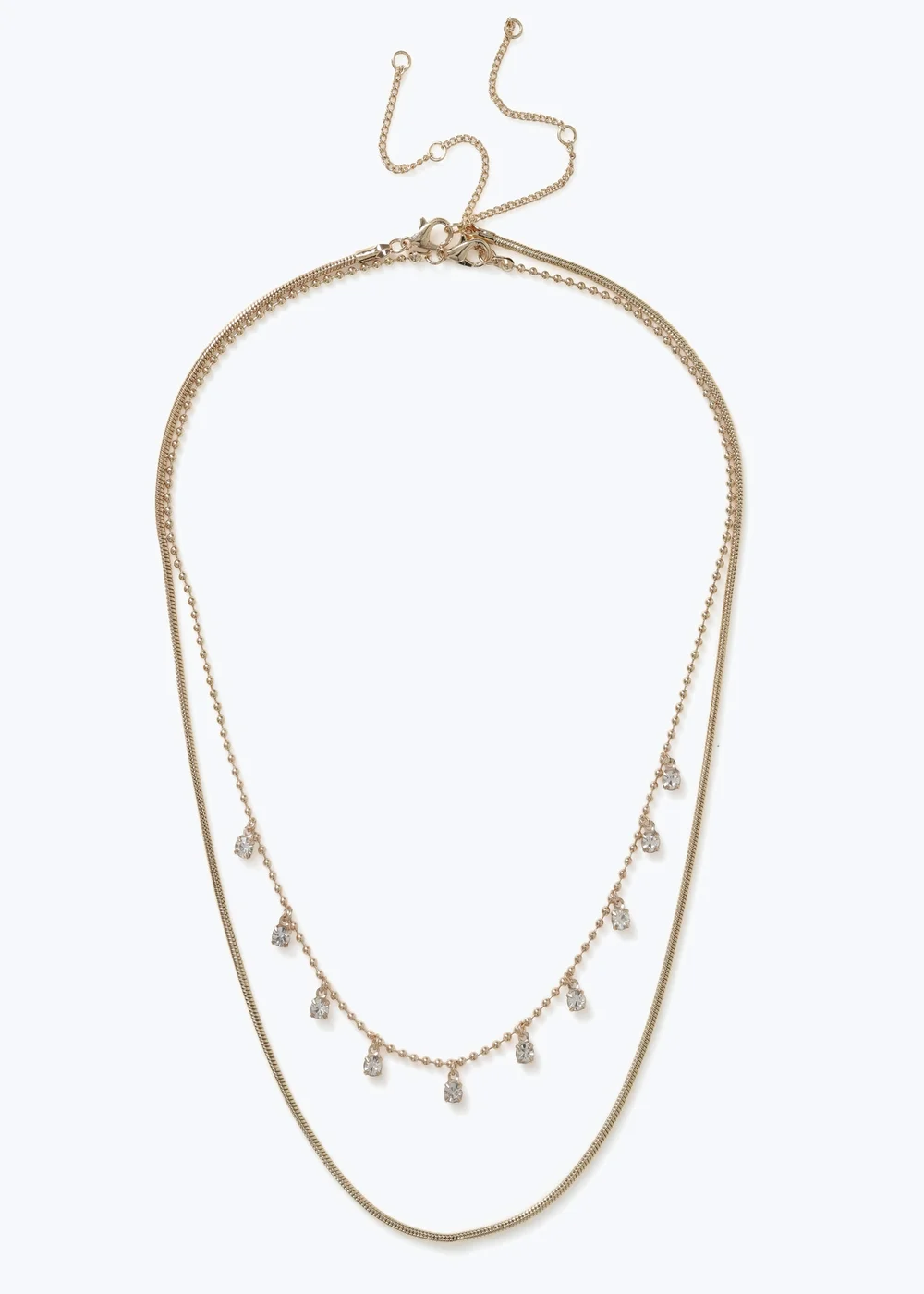 Muse Gold Rhinestone Charm Multirow Necklace - One Size Image 1