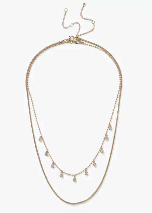 Muse Gold Rhinestone Charm Multirow Necklace - One Size Image 1