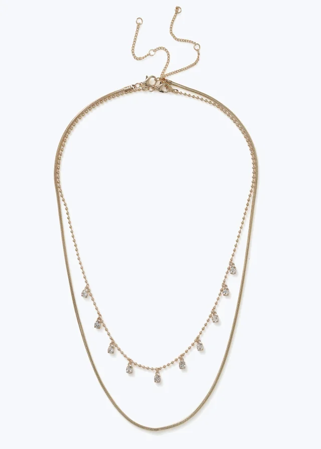 Muse Gold Rhinestone Charm Multirow Necklace