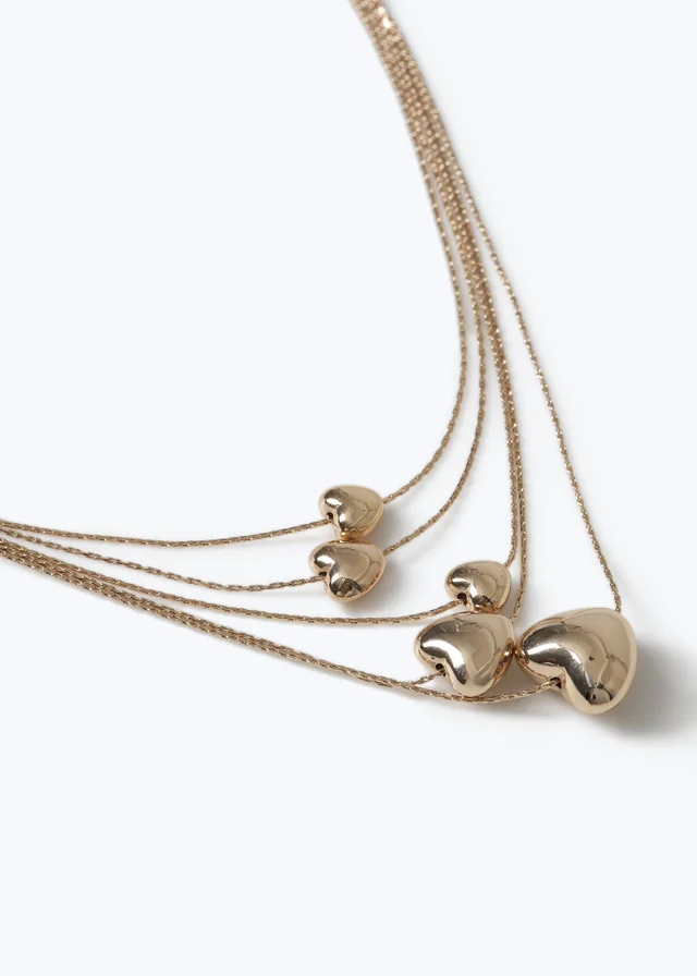 Muse Gold Heart 5 Row Multirow Necklace