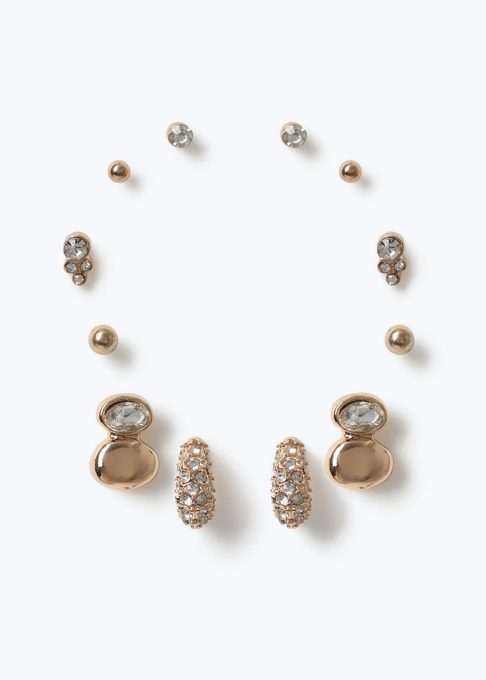 Muse 6 Pack Gold Rhinestone Mixed Stud Earrings - One Size Image 1