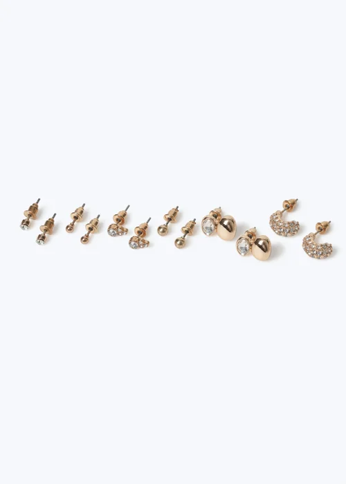 Muse 6 Pack Gold Rhinestone Mixed Stud Earrings - One Size Image 2