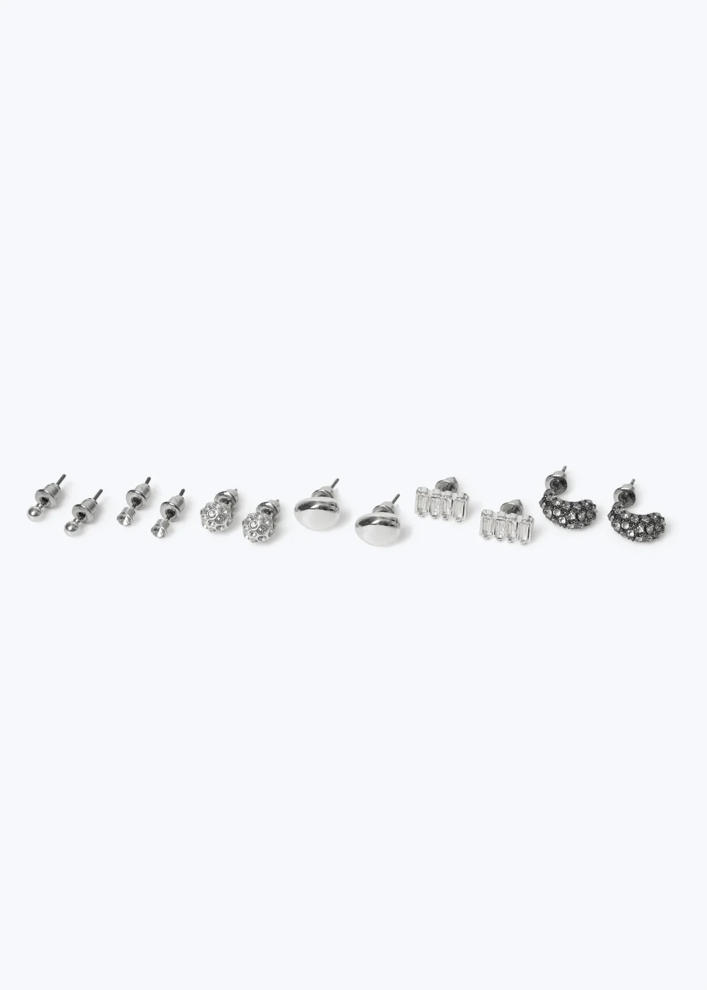 Muse 6 Pack Silver Baguette Mixed Stud Earrings - One Size Image 2