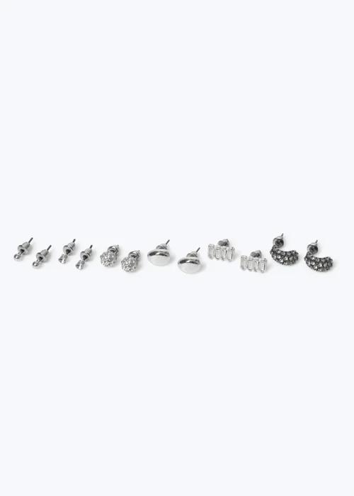 Muse 6 Pack Silver Baguette Mixed Stud Earrings - One Size Image 2