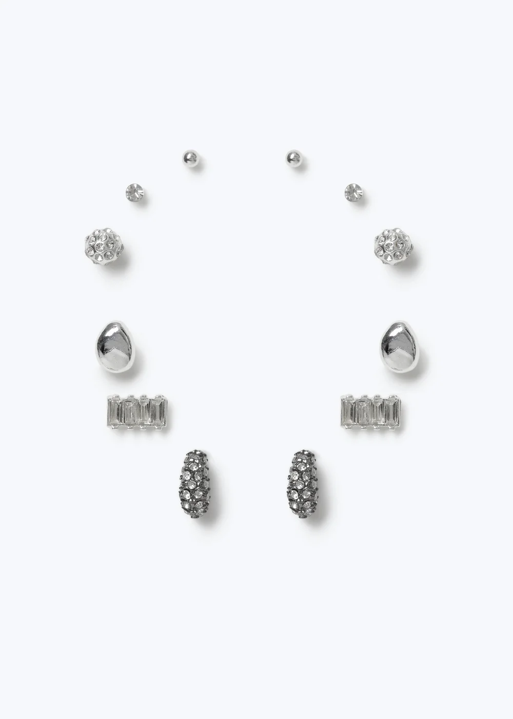 Muse 6 Pack Silver Baguette Mixed Stud Earrings - One Size Image 1