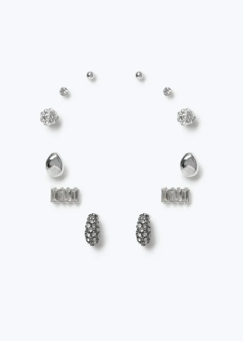 Muse 6 Pack Silver Baguette Mixed Stud Earrings - One Size Image 1