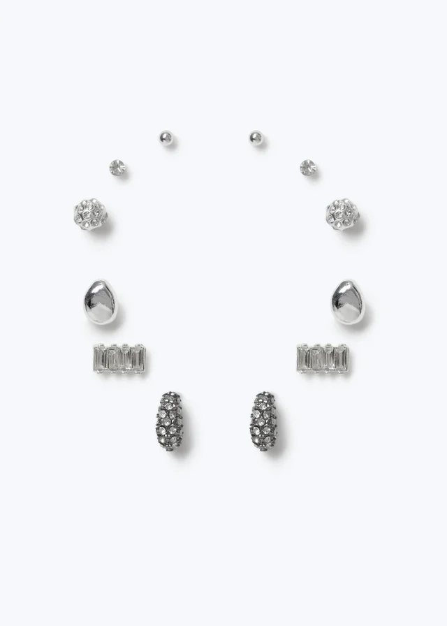Muse 6 Pack Silver Baguette Mixed Stud Earrings